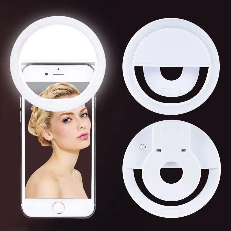 Photography Lighting And Background - ไฟวงแหวน LED แบบชาร์จไฟได้พร้อมคลิปหนีบโทรศัพท์ไฟถ่ายวิดีโอแหวนสำหรับ iPhone Samsung Xiaomi