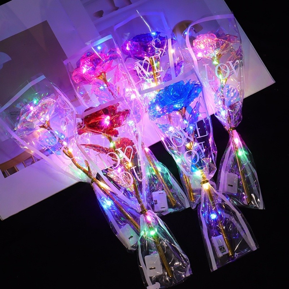 Photography Lighting Simulator Free - ดอกกุหลาบฟอยล์สีทองเรืองแสง ไฟ LED สีสันสดใส ช่อดอกกุหลาบจำลอง อุปกรณ์ประกอบฉากถ่ายภาพ