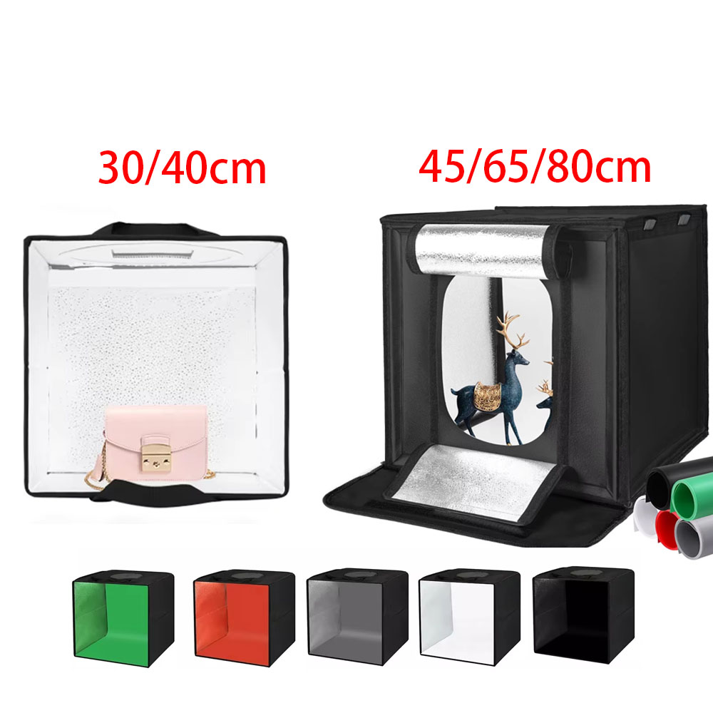 Photography Lighting And Background - 30/40/45 65 80 ซม.การถ่ายภาพเต็นท์แสงสตูดิโอSoftBoxแบบพกพาตารางยิงเต็นท์ชุด 5 พื้นหลังฉากหลัง