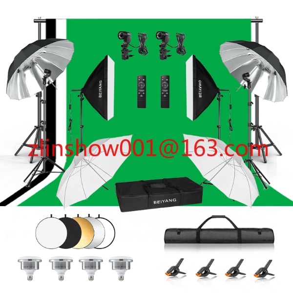 Photography Lighting Tools - ชุดอุปกรณ์สตูดิโอถ่ายภาพ 2.6*3ม./2*3ม. พร้อมขาตั้งฉากหลัง ชุดฉากหลังสำหรับถ่ายภาพ ซอฟต์บ็อกซ์ ร่มไฟ