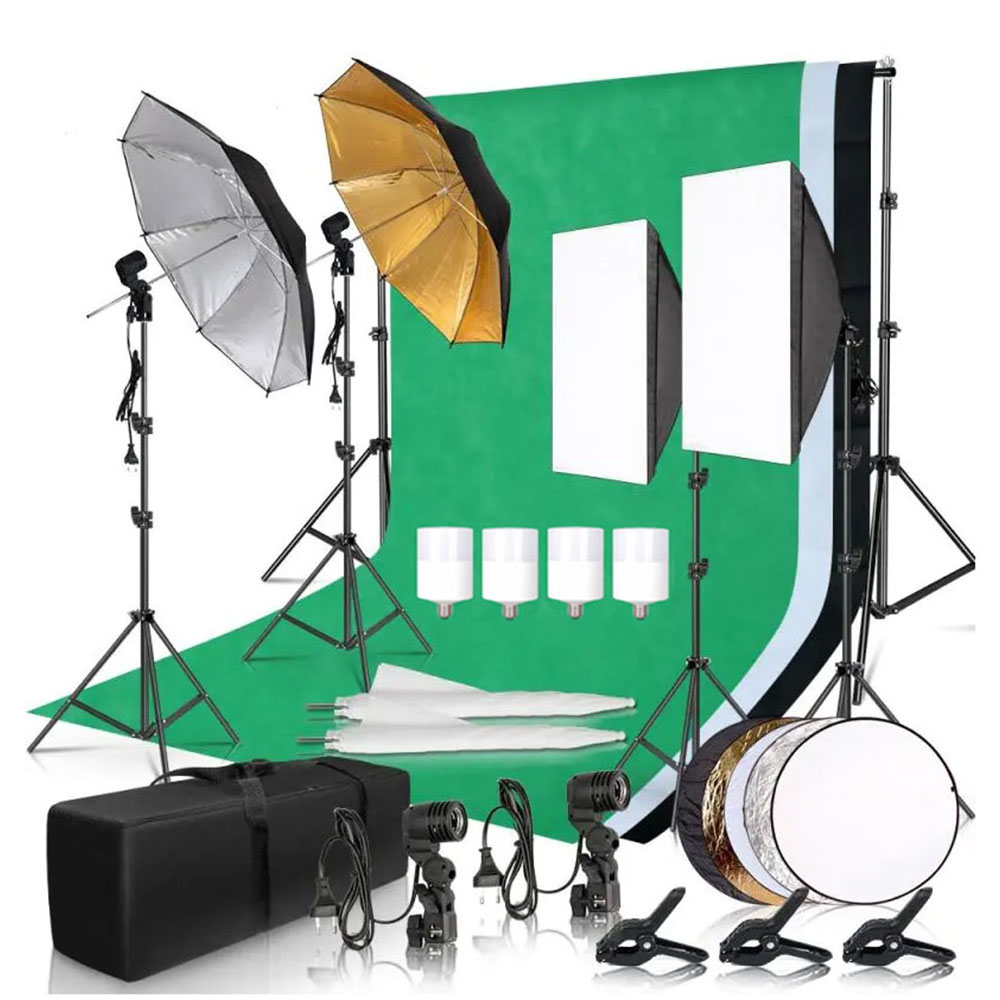 Photography Lighting And Background - ชุดไฟสตูดิโอถ่ายภาพแบบซอฟต์บ็อกซ์ พร้อมฉากหลังขนาด 2.6x3 เมตร 3 ชิ้น