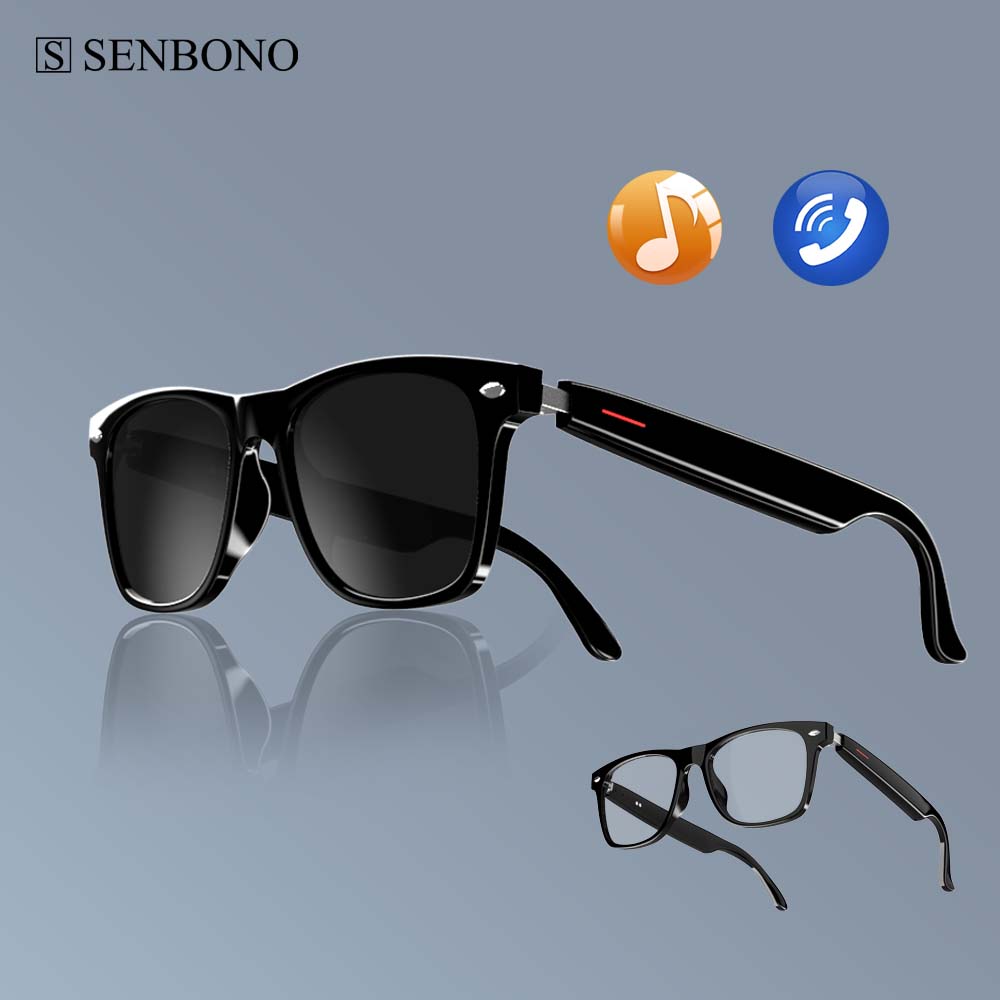 Photography Lighting Devices - SENBONO E13 แว่นตาอัจฉริยะ: เลนส์แว่นกันแดดโพลาไรซ์กรองแสงสีฟ้าเสียงไมโครโฟนและลําโพงในตัว Touch &